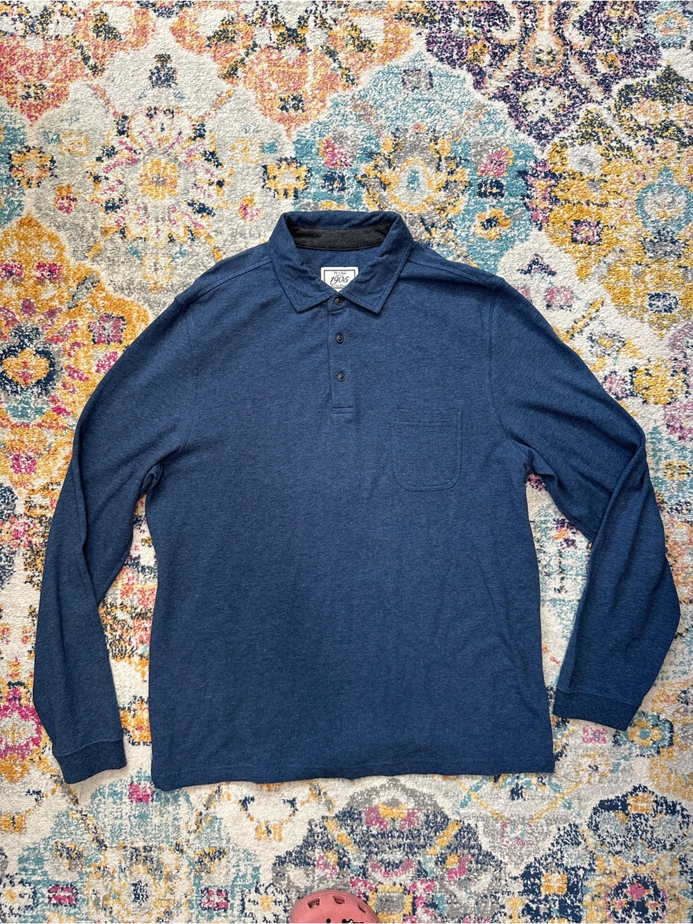 Jos A Bank 1905 Collection Mens XL Heather Blue Long Sleeve Polo Shirt
